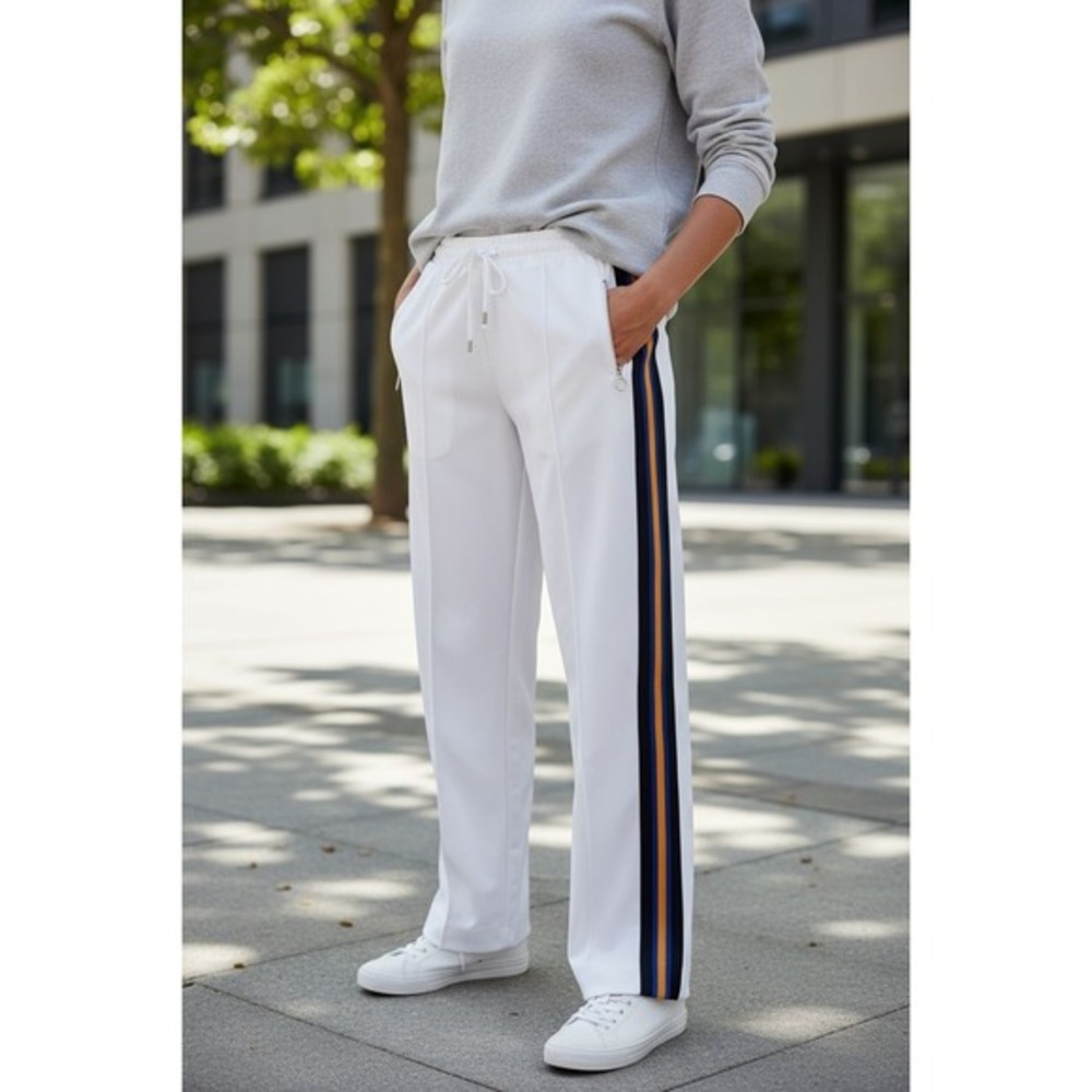 Boom Boom Jeans Mens White Track Pants Side Stripe Wide Leg Small 30 Inseam